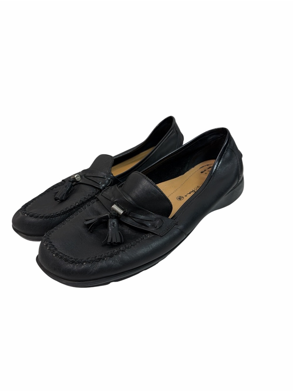 Thom McAn Black Leather Tassel Loafers Womens 9.5W Comfort Flats Slip On Classic
